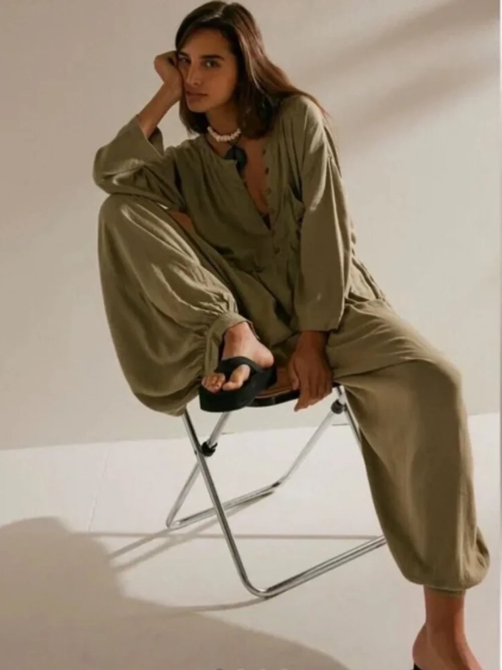Free People Calsi Jumpsuit in Moss Green Romper XS